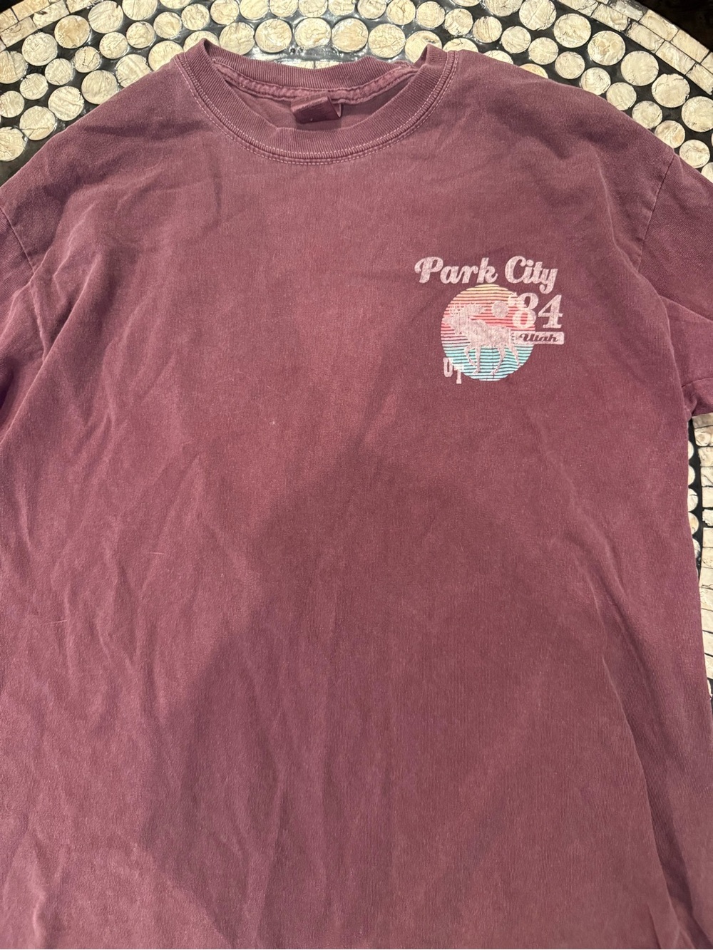 Comfort Colors Maroon Park City '84 Graphic Long Sleeve Tee